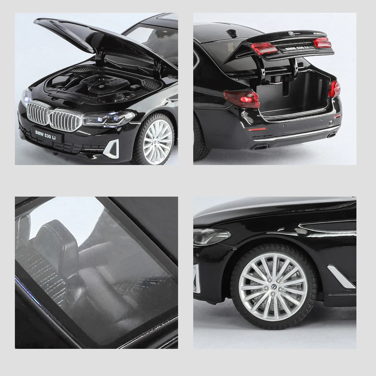 1:24 BMW 530 530LI Alloy Car Model Sound and Light Pull Back Children's Toy Collectibles Birthday Gift