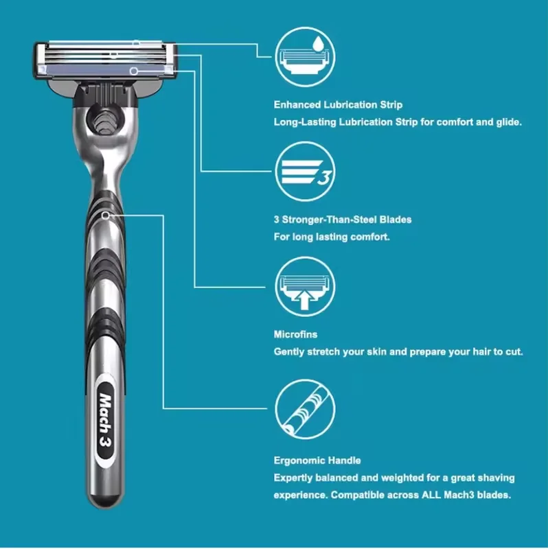 ماكينة حلاقة جيليت، ماكينة حلاقة جيليت ماك 3 للرجال، مادة ستانلس ستيل، مجموعة ماكينة حلاقة، مجموعة ماكينة حلاقة وشفرة