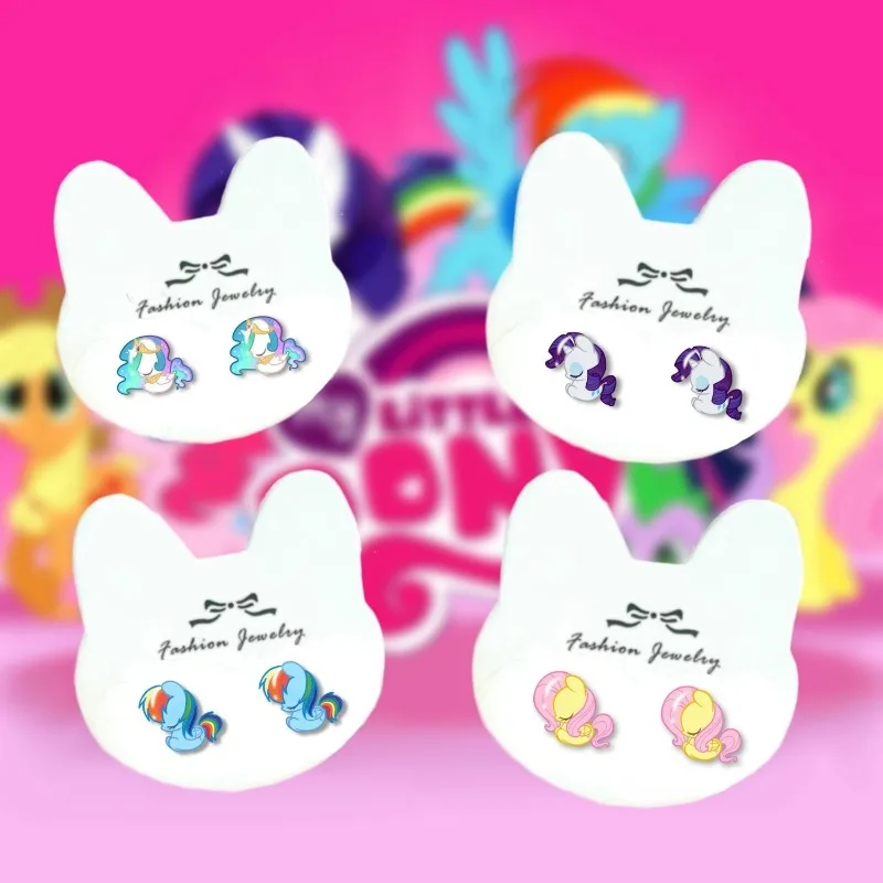 My Little Pony Q version Twilight Sparkle Applejack Rainbow Dash 925 silver needle earrings ear clip girls cute jewelry gift