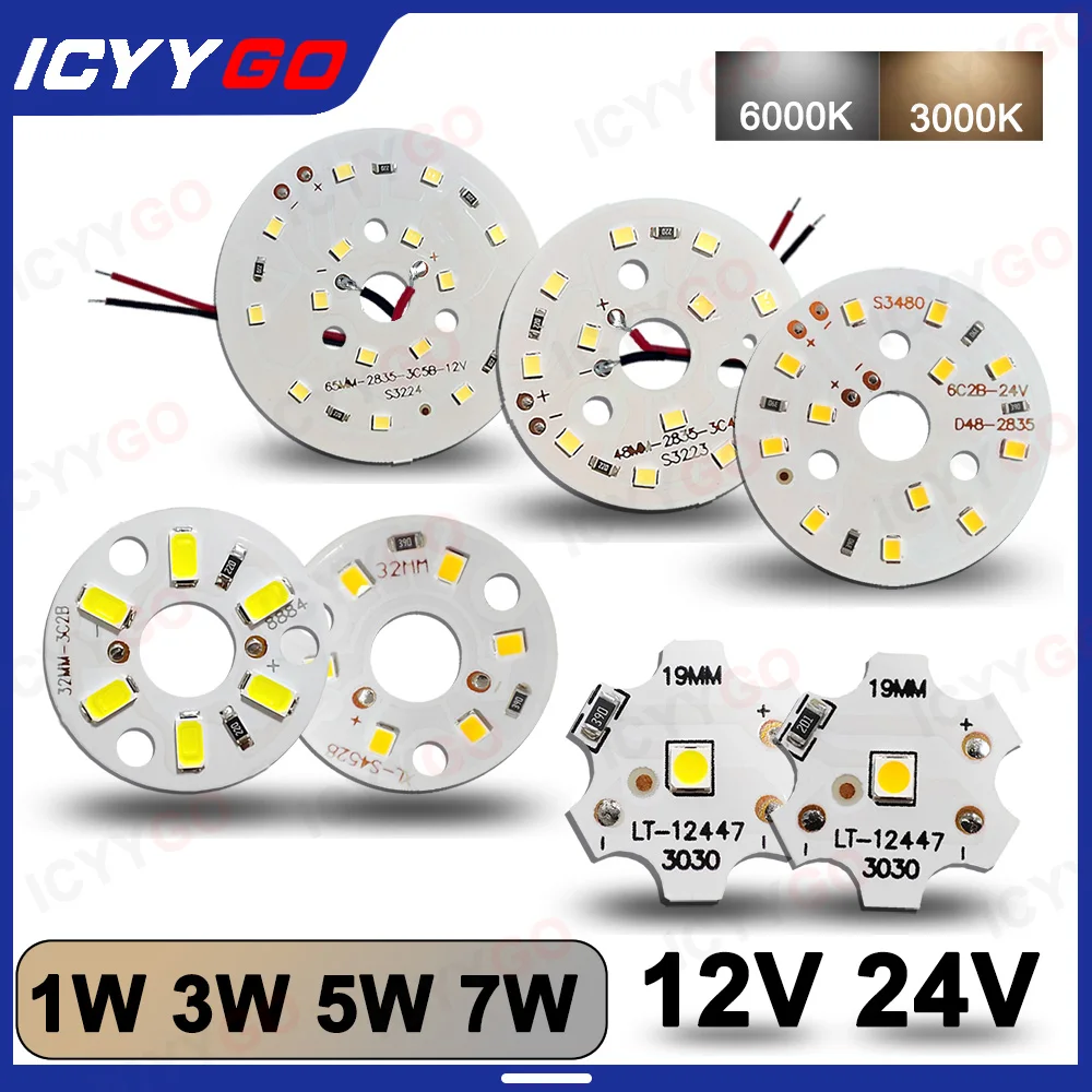 10 Uds DC12V DC24V lámpara cuentas bombilla LED 1W 3W 5W 7W brillo tablero de luz adecuado para bombillas Led Downlight soldadura cable de alimentación