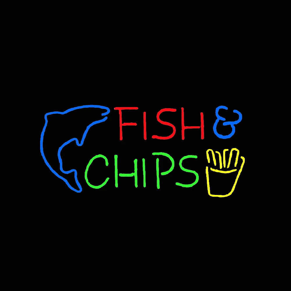 Fish Chips Snack Neon Sign Light Custom Handmade Real Glass Tube Store Restaurant Advertise Display Lamp Room Decoration 19