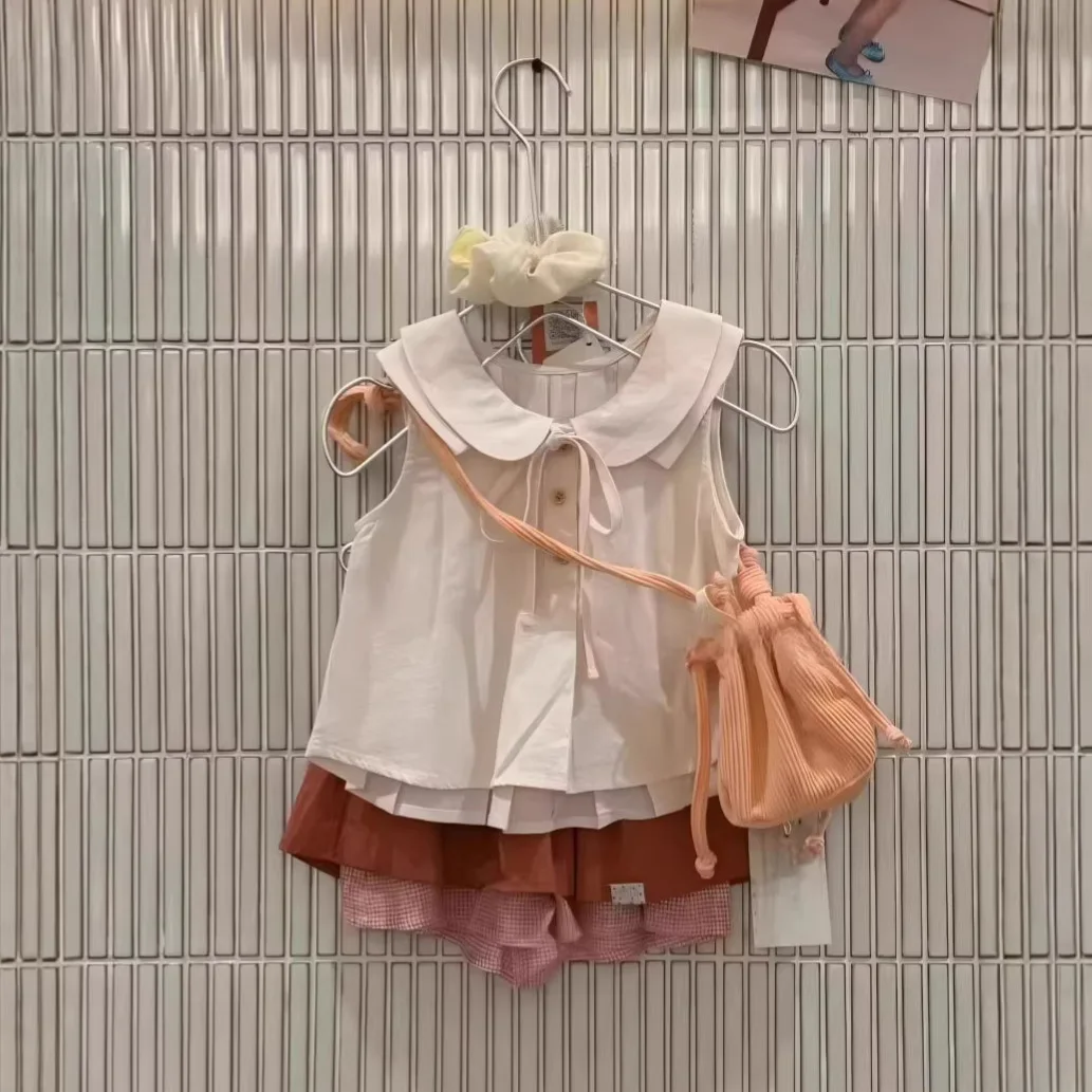 Children's Clothing 26 Summer New Girls Doll Shirt Fake Two-piece Culottes Two-piece Set
