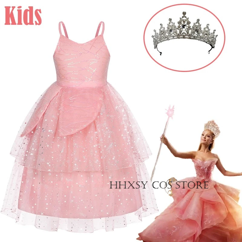 

Wicked Glinda Cosplay Costume Glinda Costume Glinda Dress Kids Princess Dress Crown Outfit Halloween Role Play Uniform
