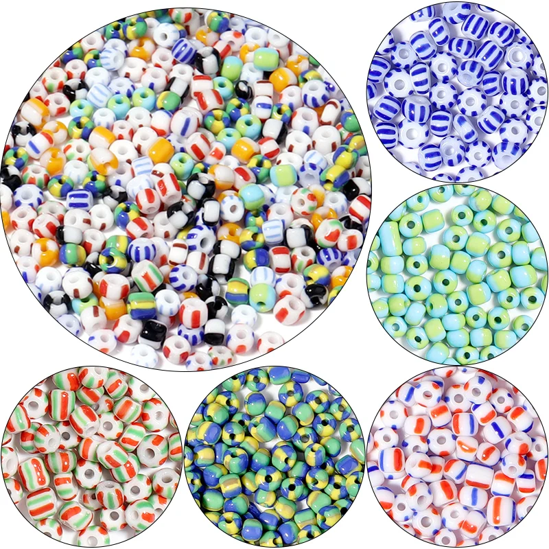 Apx 130pcs/Lot 4mm Stripe Czech Glass Seed Beads Round Acrylic Spacer Beads For Jewelry Making DIY Bracelet Necklace Accessories