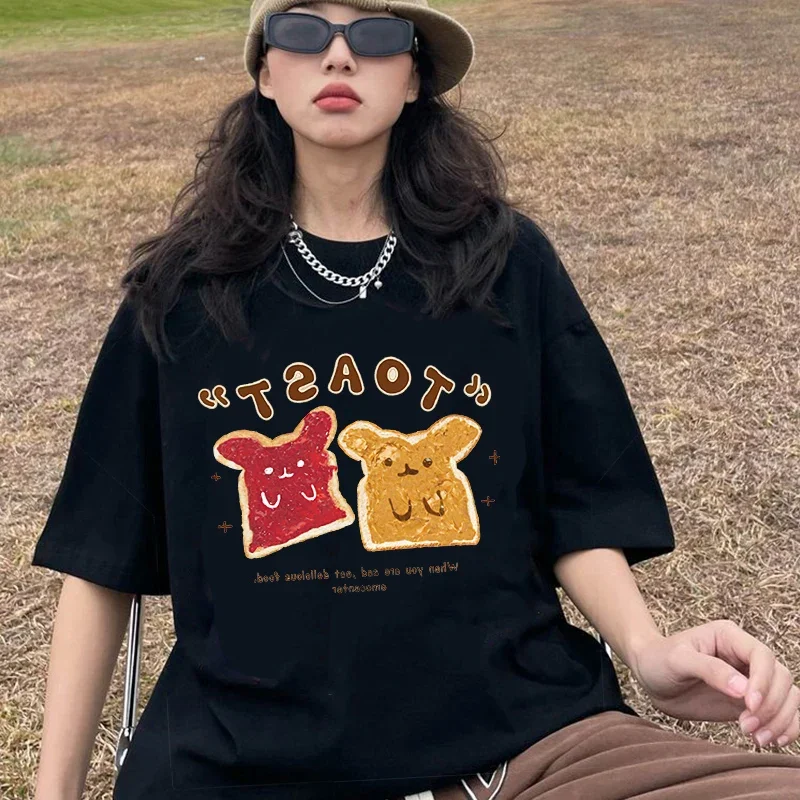 Femme 2023 New Tshirt Streetwear Funny Bread Graphic T Shirt Harajuku Hip Hop Retro Vintage Woman T-Shirt Cotton Casual Top Tees