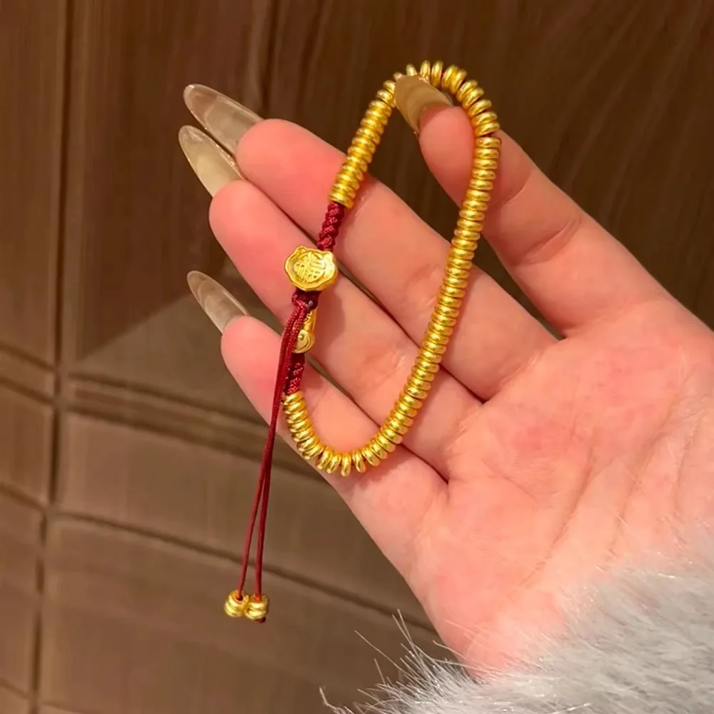 Ruyi Red String Tassel Bracelet Women's 24K Gold AU999 - Pure gold auspicious ruyi bracelet, ideal gift for best friends