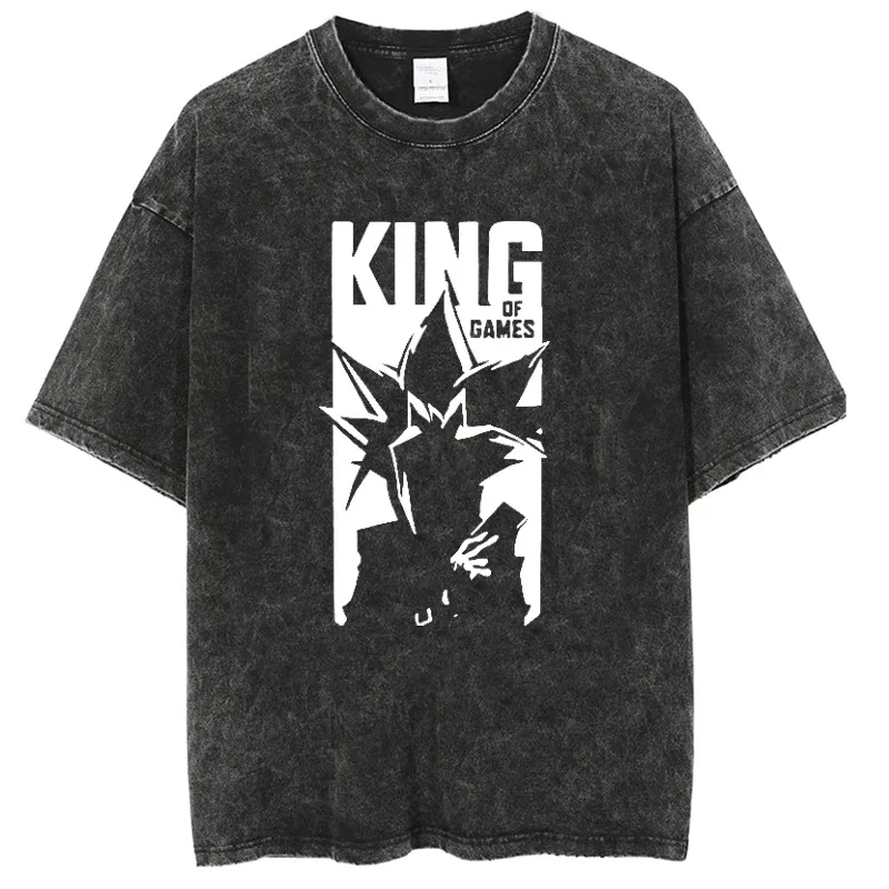 

Hot Fashion Y2k Men T-shirt Hot Fashion Game King Washed Old Retro Short Sleeve T-Shirt Cotton Yu-Gi-Oh! Duel Monsters GameKing