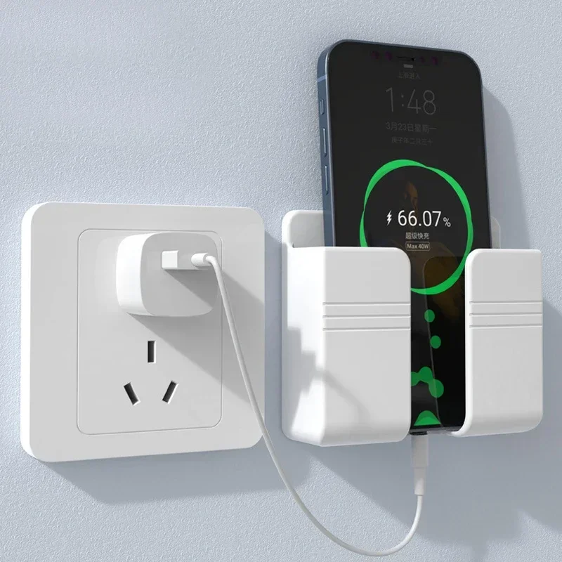 

Настенный держатель для телефона белый, без сверления, для зарядки мобильных телефонов, ленивая подставка, клейкий органайзер для пультов ДУ