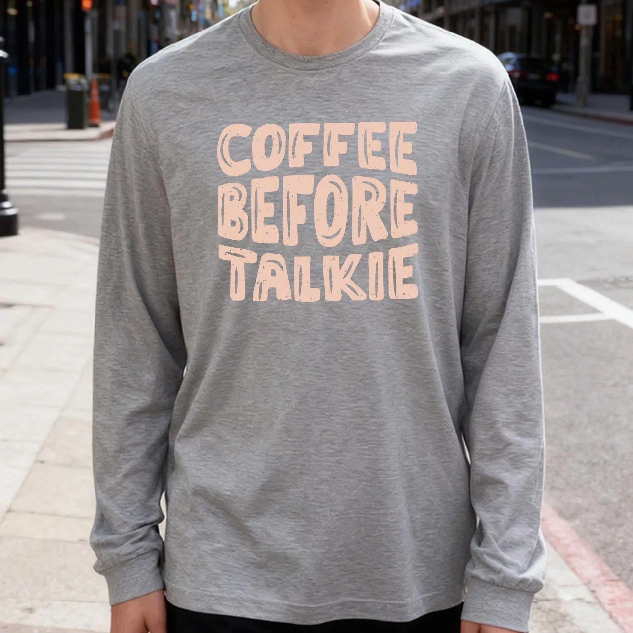 Coffee before Talkie Men's Long Sleeve T-Shirt 180g 100% Cotton Printed Crew Neck Casual Daily Wear Soft and Breathable