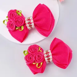2PC Kids Girls Red Rose Ribbon Hair Clip for Girls Hair Bows Hairclip Ideal Gift for Girls Kids Headwear Hairpin