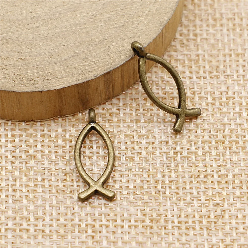 40pcs 20x8mm 2 Colors Antique Silver Color Antique Bronze Color Jesus Fish Charms Handmade Jewelry Making Accessories view 3