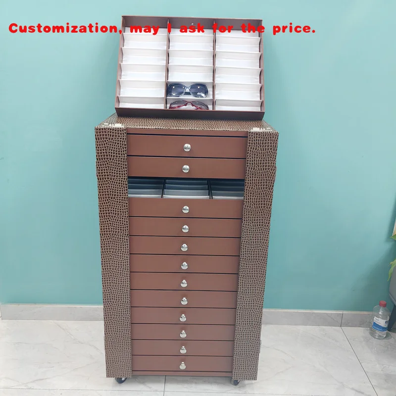 custom.288pcs 3D Optical Frame Sunglasses Display Cabinet 234 Brown PU Leather Eyewear Displays with Lock
