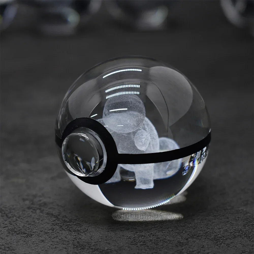 Pokemon 3D Crystal Ball Pikachu Figure Pokeball Engraving Crystal Charizard Model with Led Light Base Toys Anime Christmas Gift