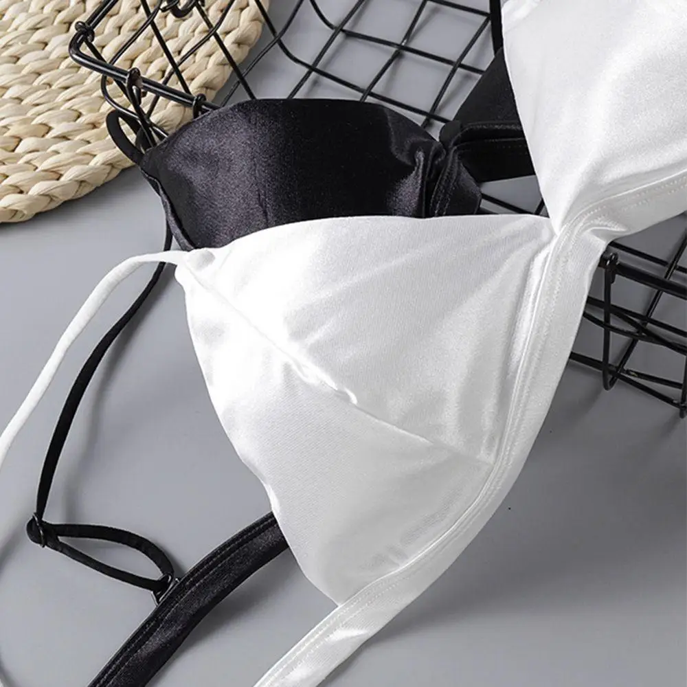 Breathable Underwear Triangle Cup Deep V-shape Seamless Wrapped Chest Women Bras Push Up Bralette Beauty Back Satin  Bra