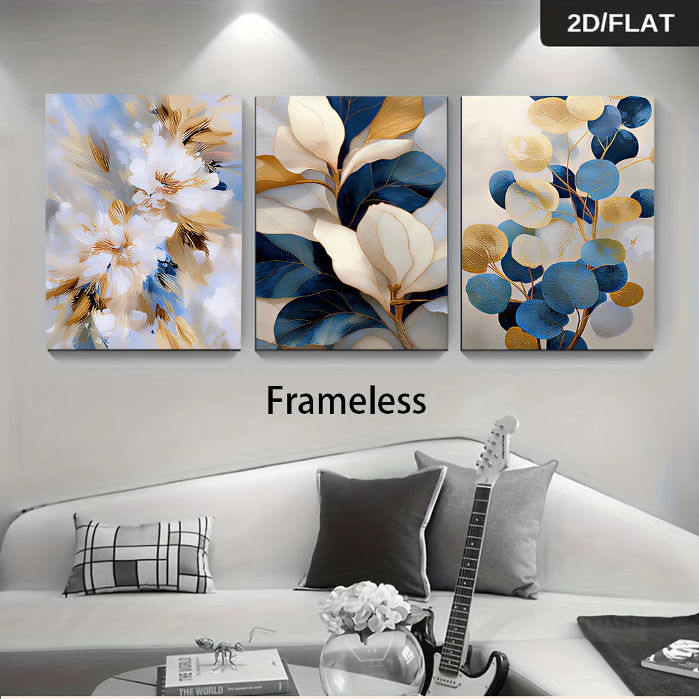 3PCS Large-sized frameless canvas paintings,1 set of three-panel decorative paintings, light luxury art paintings, bedroom and d