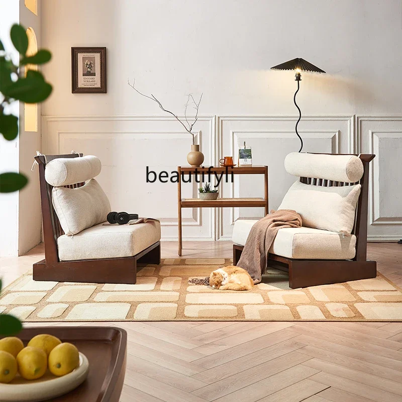 A15 Qiji ريترو واحد الصلبة الخشب أريكة الترفيه كرسي غرفة المعيشة المنزلي مصمم كسول بسيط الحديثة شقة صغيرة #4