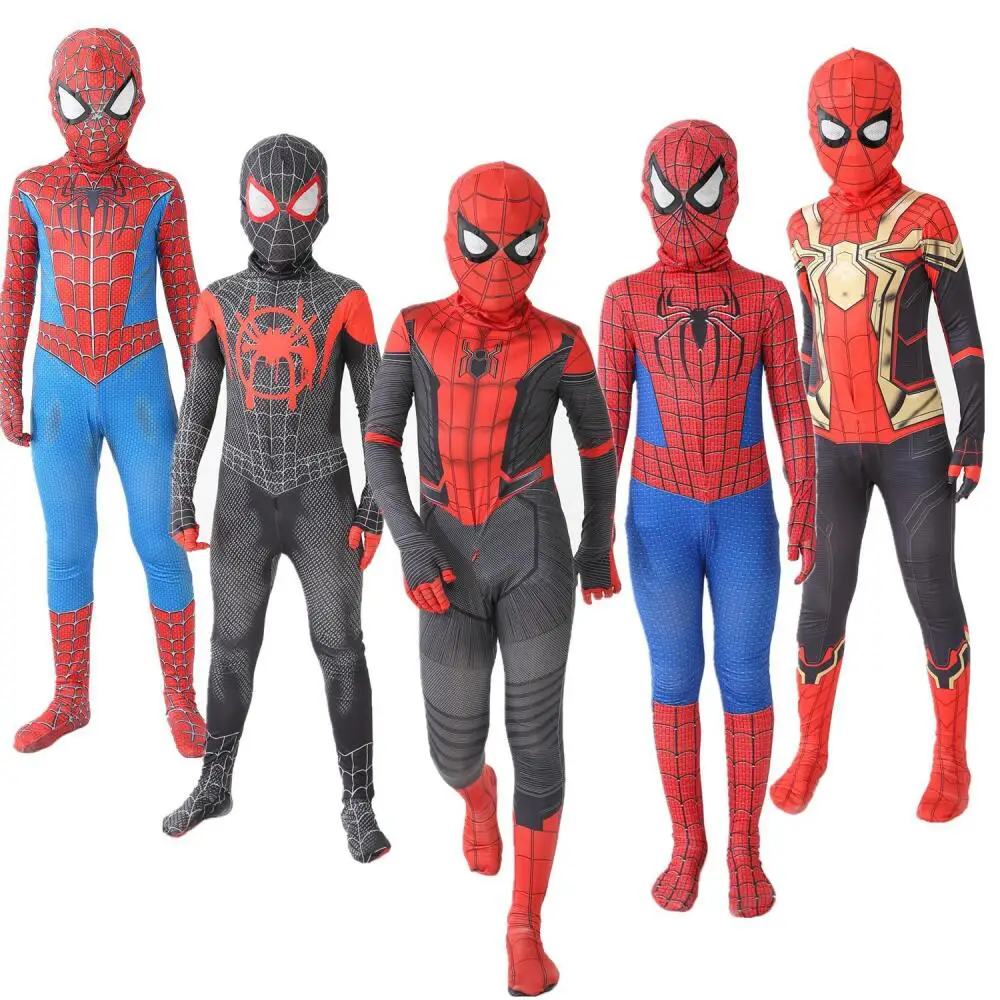 Spiderman Kids Costume Superhero Jumpsuit Miles Morales Cosplay Zentai Bodysuit Halloween Carnival Outfits for Boys and Girls