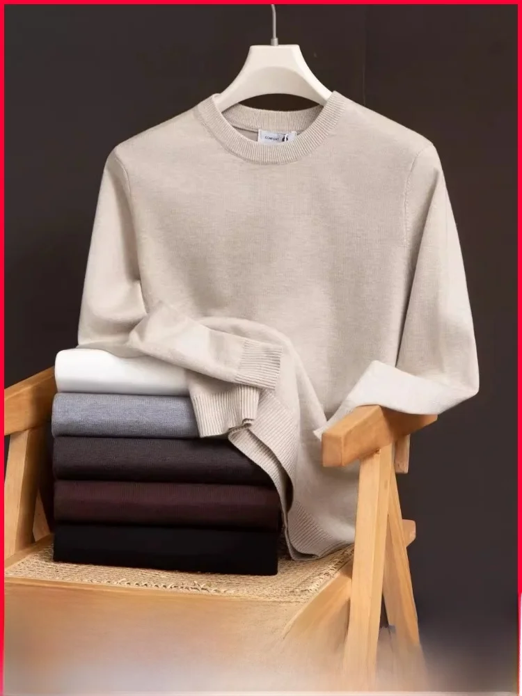 

Classic Men's Color Casual Knitted Sweater round Ne Pullover Soft Polyester Blend Spring Autumn Faion Ci Sle