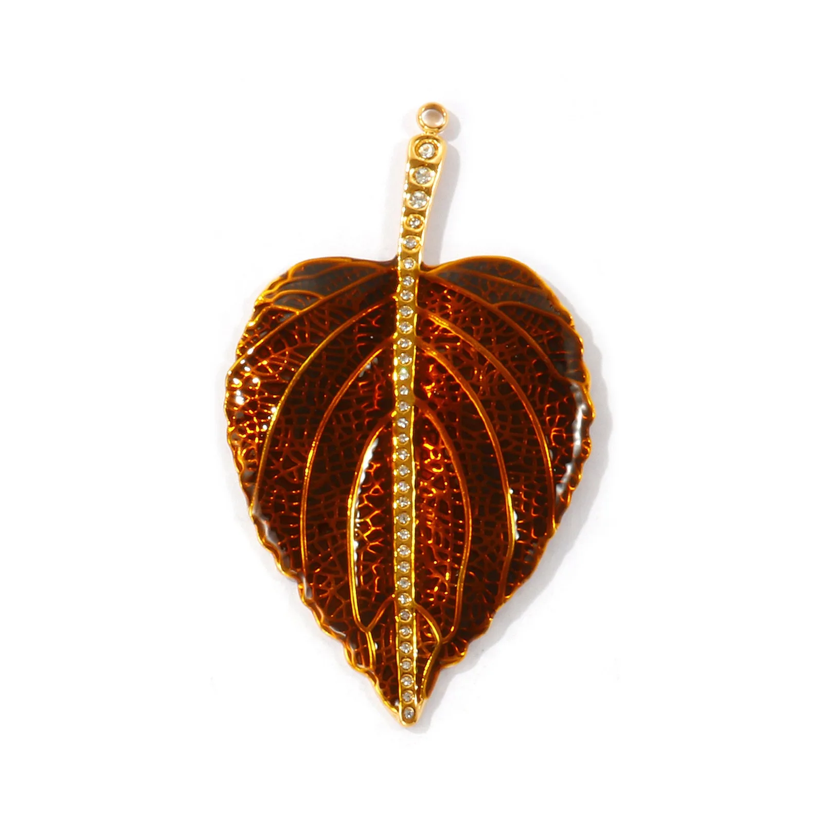 1 Stück Herbst-Emaille-Blatt-Sonnenanhänger Ahorn-Herz-Blatt 304 Edelstahl 18K vergoldeter Anhänger DIY Halskette Schmuck Großhandel – Detail 4