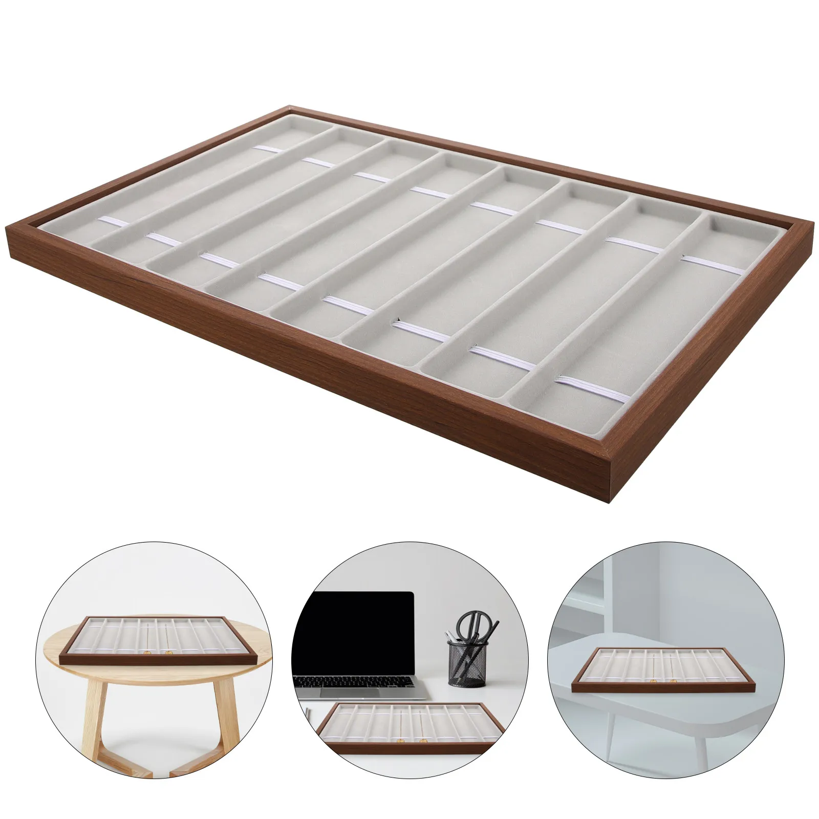 

Watchband Display Tray Wooden Cloth Material Scratch-Resistant Organizer for Watch Bands Jewelry Storage Holder Wrist Watch
