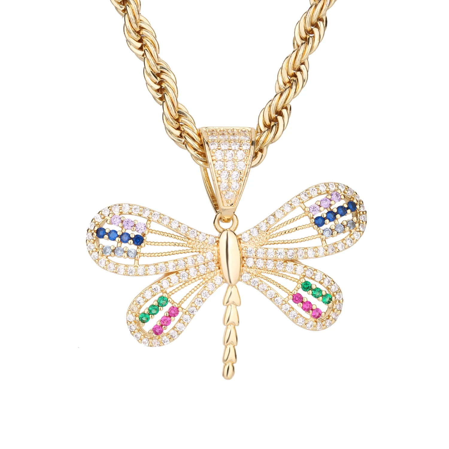 14K Gold Plated Brass Dragonfly Pendant Necklace Colorful Q Version Animal Dragonfly Perfect Gift for Women Free Shipping