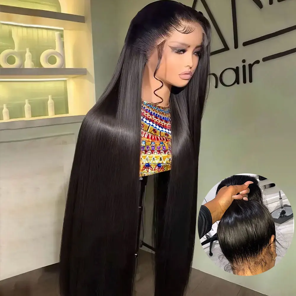 360 풀 레이스 가발 본 스트레이트 인모 가발 30인치 13x6 HD 투명 앞 레이스 인모 가발 브라질 레미 클로저 가발