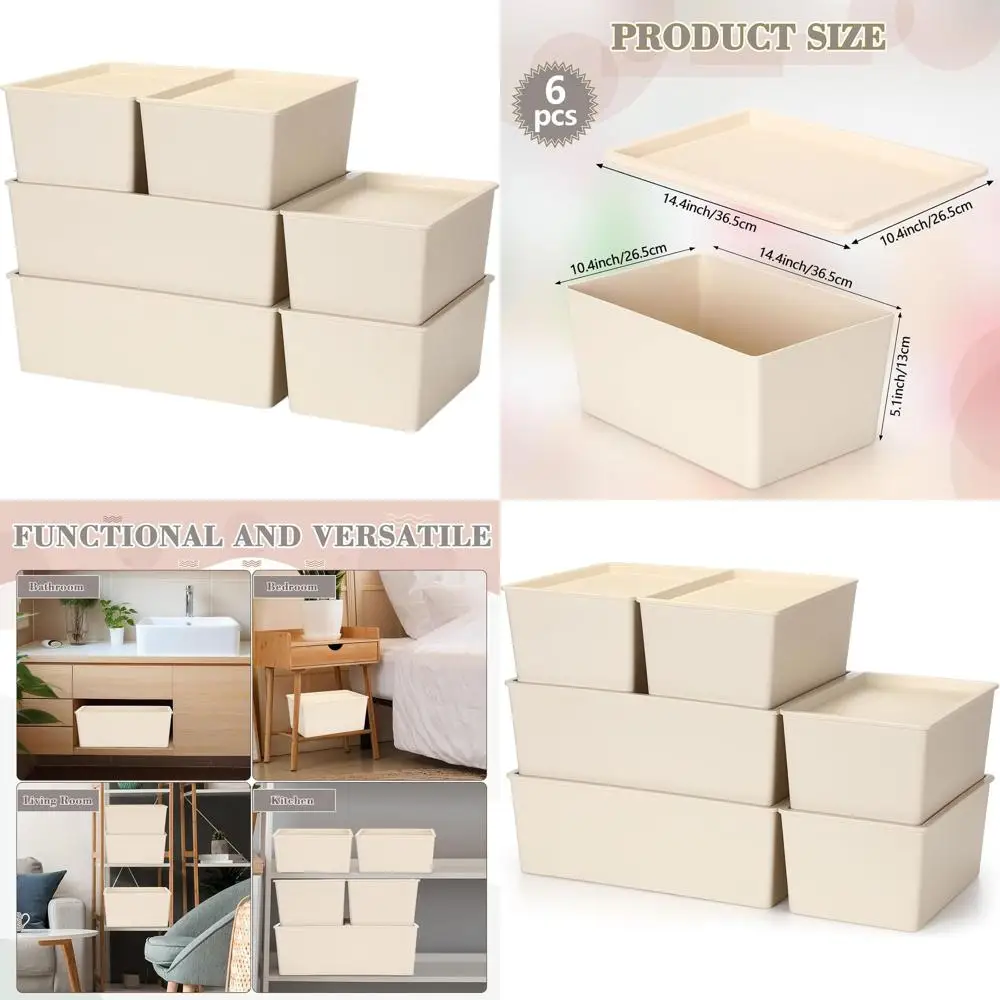 

Штабелируемые пластиковые контейнеры для хранения с крышками, 14,4 x 10,4 x 5,1, для одежды, полок, гаража, шкафа, офиса (белые)