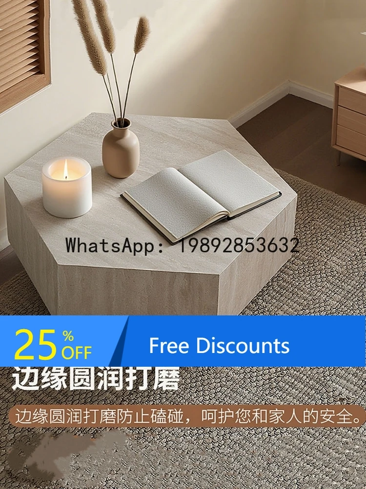 LYY Travertine Stone Plate Coffee Table Small Apartment Italian Minimalist Light Luxury Style High-end Sense Hexagonal