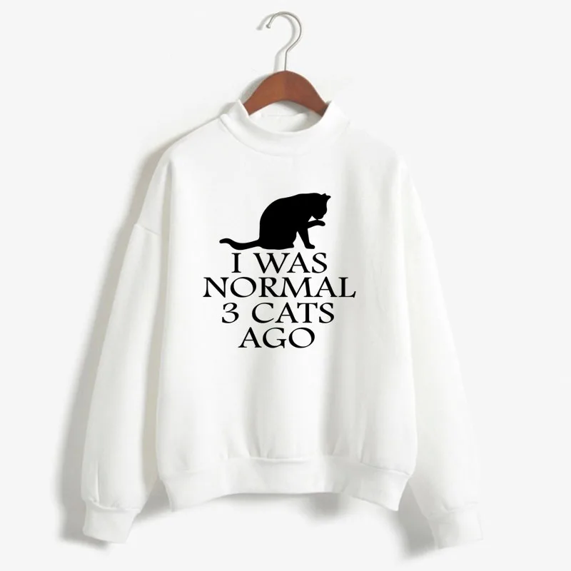 I WAS NORMAL THREE CATS AGO Print Woman Sweatshirt Korean O-neck Knitted Pullovers Thick Autumn Candy Color Loose Women Clothing