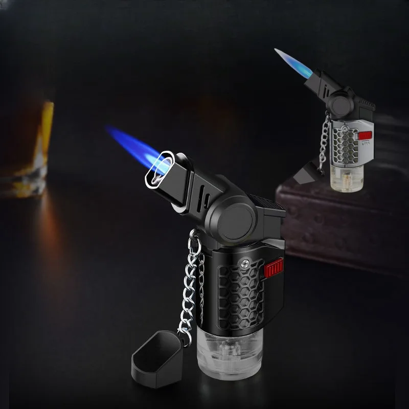 

Windproof Mini Spray Gun with Foldable Head, Torch Gas Lighter Visual Gas Window Lock Switch Portable Cigar Lighters Smoking