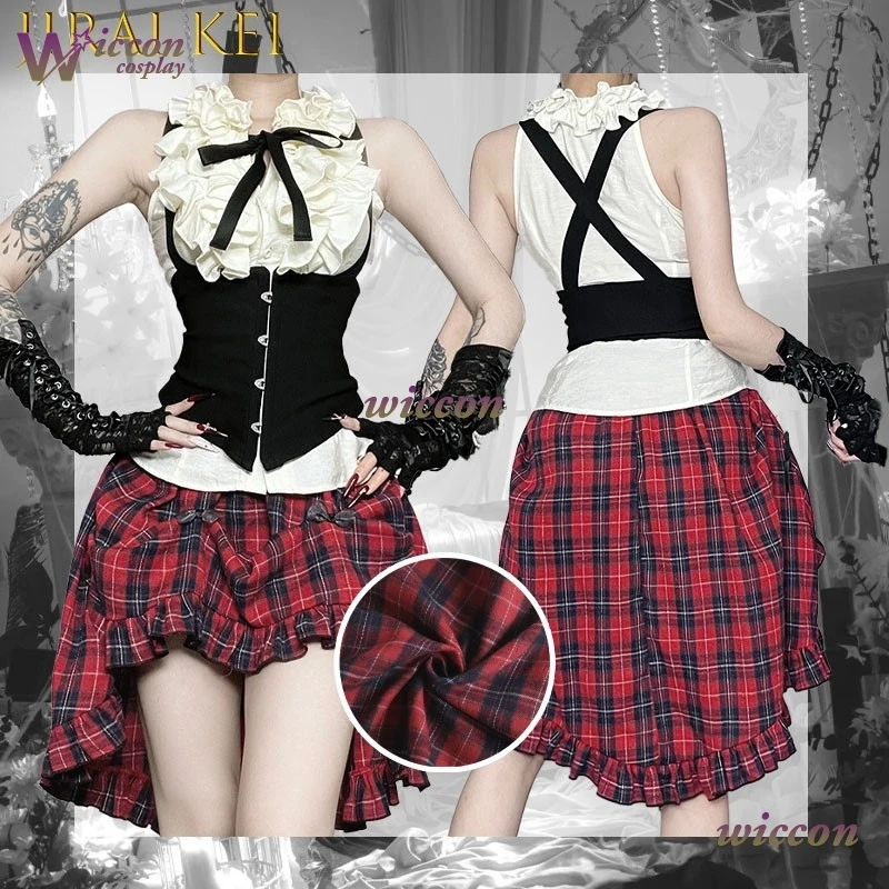 

Saikou Gothic Cyberpunk Steel Bone Vest Lattice Skirt Front Short Back Long Cosplay Outfit Fashion Sweet College Style Gothic
