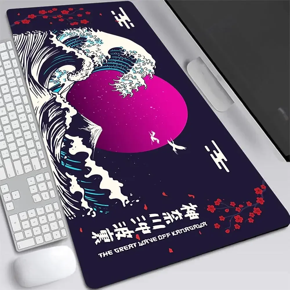 Japan Style Great Waves and Moon Large Size Rubber Anti- Slip Mousemats Computer Laptop Accessories Keyboard Tablemats 400*900mm