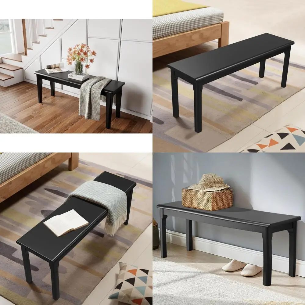 Black Wooden Dining Bench with Bed End and Entryway Features for Bedroom, Living Room, and Kitchen Use