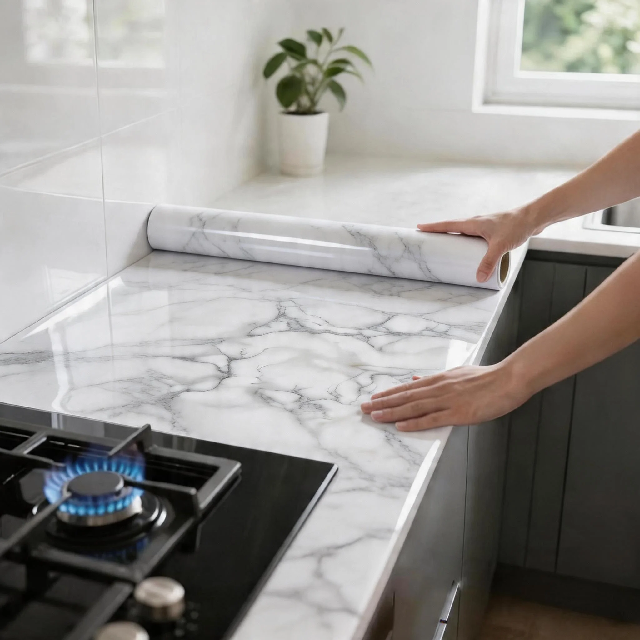 Marble Kitchen Oil-Proof Film Stove Waterproof Moisture-Proof Self-Adhesive Wallpaper Countertop Cabinet Renovation Tile Sticker