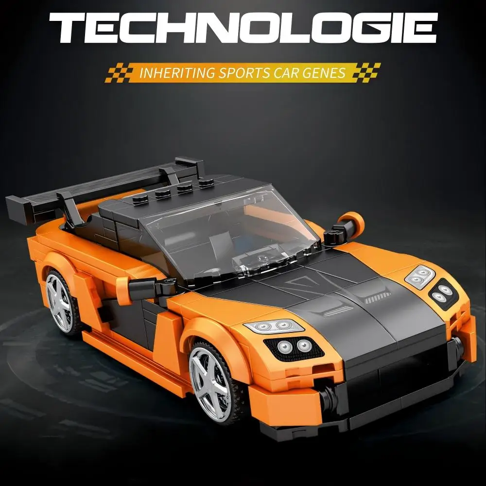 382PCS Orange Supercar Building Blocks Racing Model Exquisite Workmanship Assembly Puzzle Toy Collectible Ornament Holiday Gift