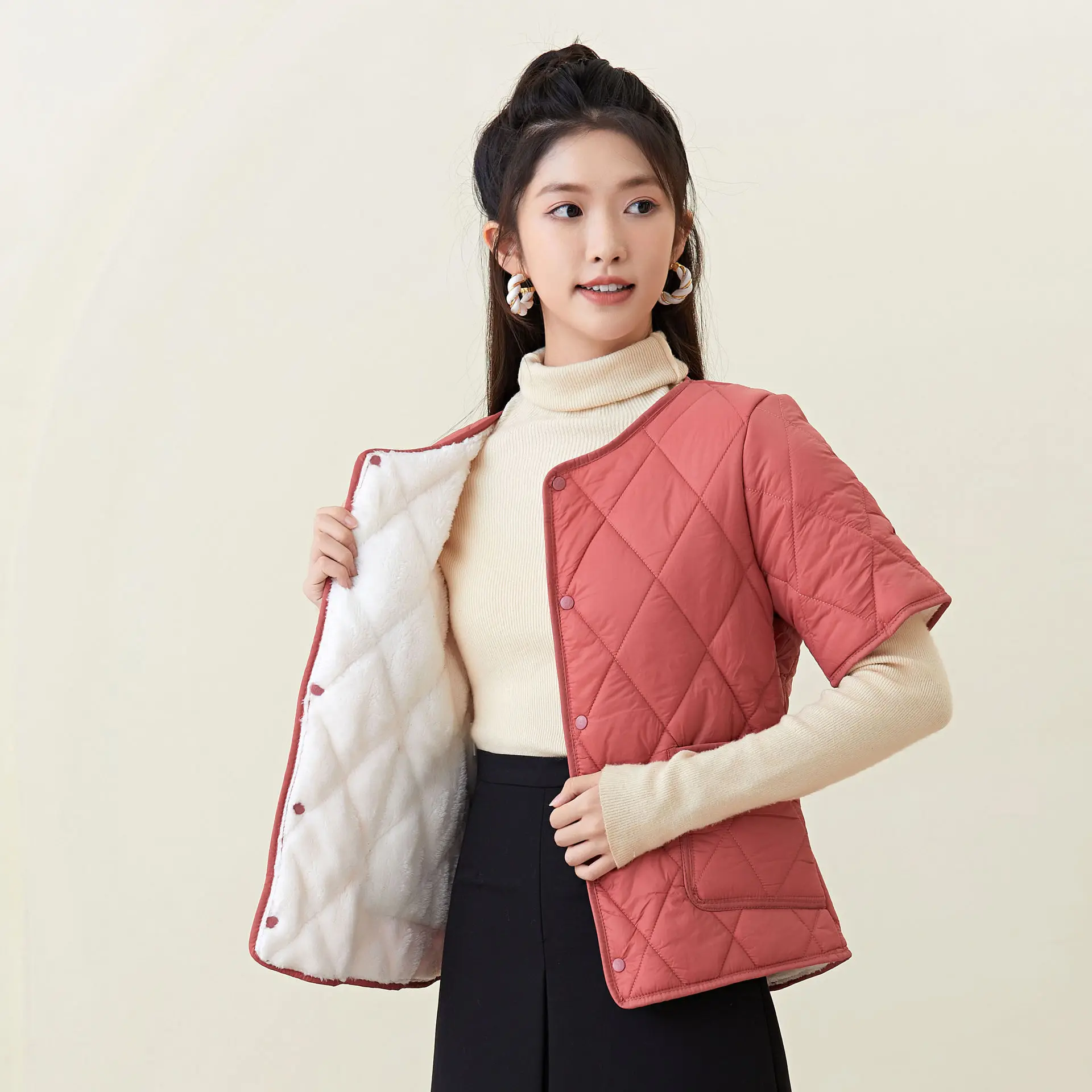 Parkas Women Mid Length Coats Jackets Short Sleeve Thick Warm Y2k Streetwear Elegant Jacket Casual Loose Coat Autumn Winter