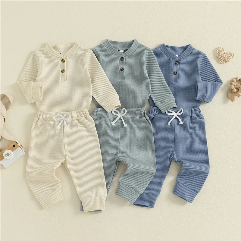 

Toddler Baby Boy Spring Autumn Clothing Sets Outfit Solid Color Long Sleeve Romper with Pants Clothes 2pcs Outfit