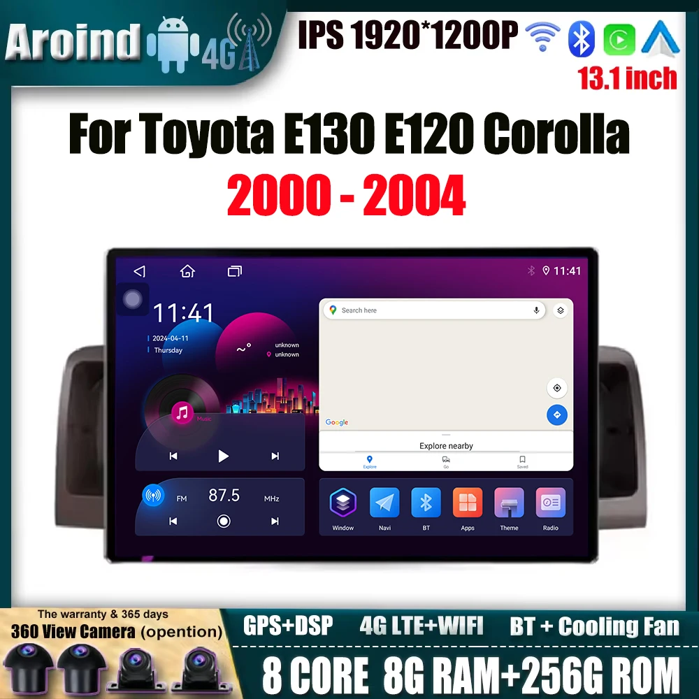 

13.1“ For Toyota E130 E120 Corolla 2000 - 2004 Multimedia Player Android Auto Wireless Carplay Car Radio GPS Navigation BT Tool