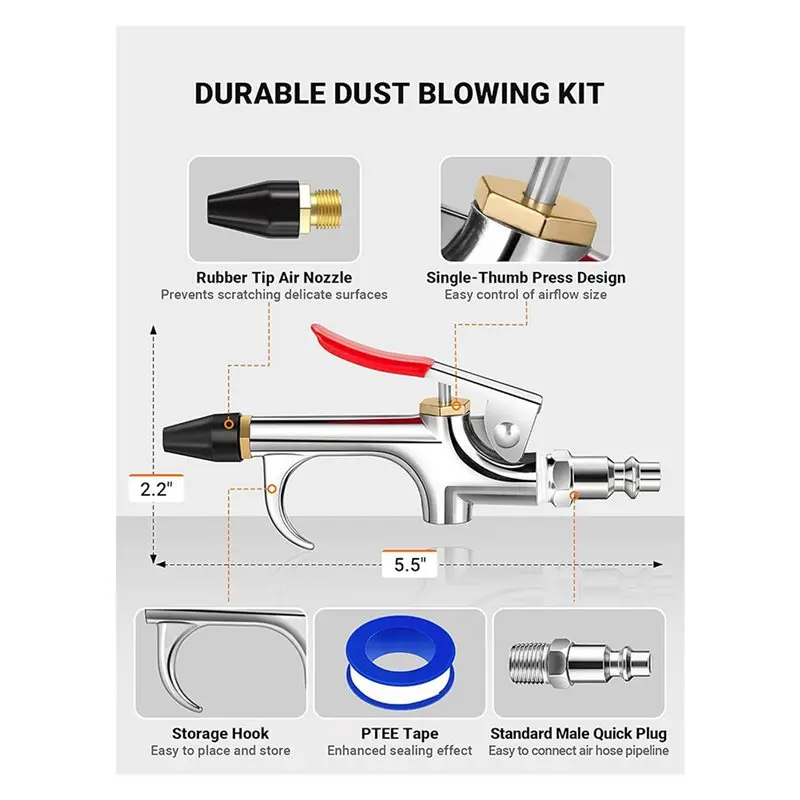 A95G 2X Air Blow Gun Set, Two-Way Air Nozzle Blow Gun, 1/4-Inch For Dust Removal And Air Inflating