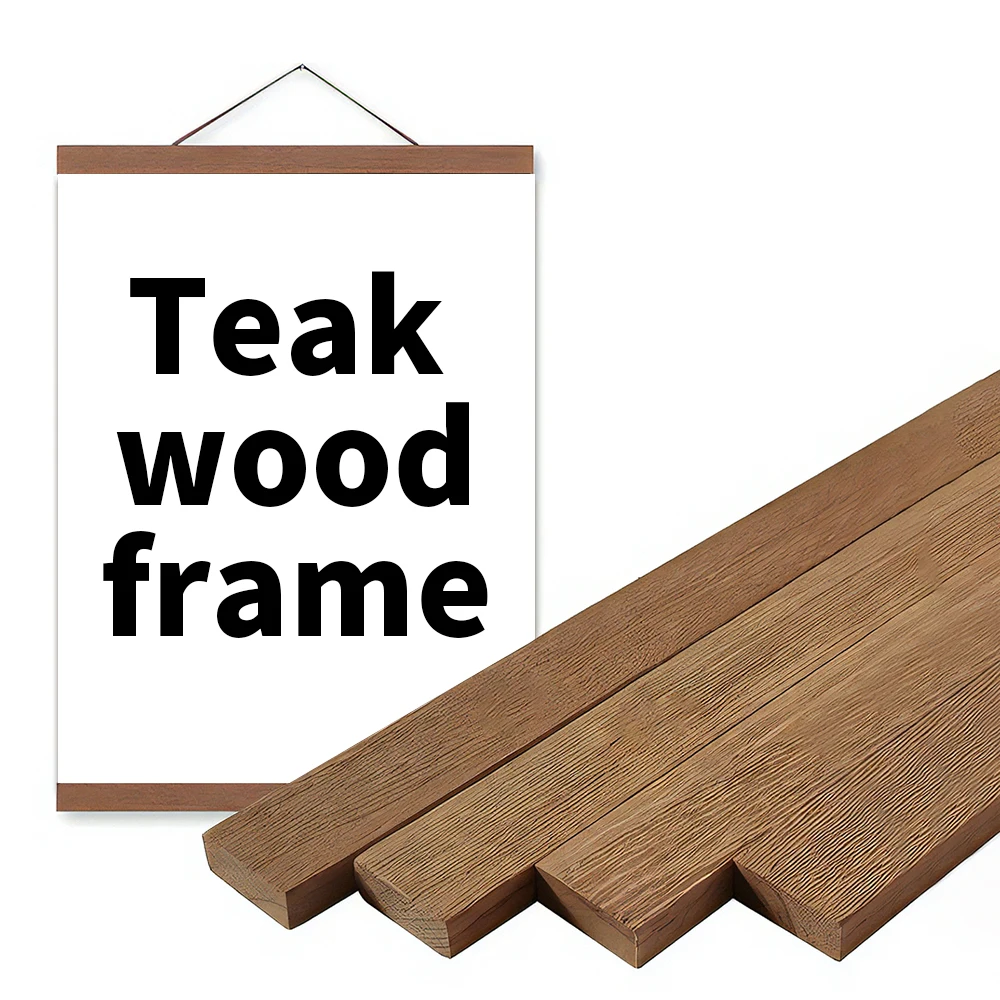 HALFLEMART 50 60 70 80 90 cm magnetischer Poster-Aufhänger-Rahmen, Teakholz-Aufhänger, natürliche Malerei, Leinwand, Wandkunst, Handwerk, Rahmen, Kunst-Aufhänger-Rahmen 6
