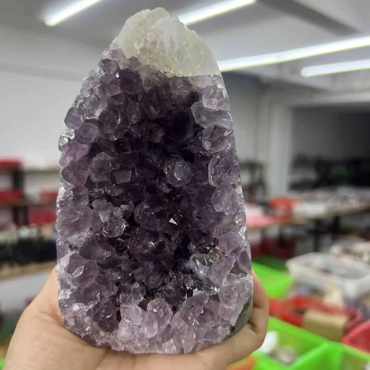898g 13cm Natural Uruguay Dream Amethyst Calcite Quartz Crystal