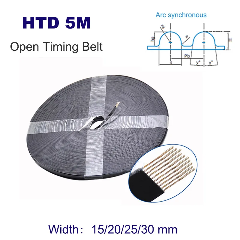 

Open Timing Belts HTD5M Black Width 15/20/25/30mm Polyurethane HTD 5M Synchronous Conveyor Tool Pulley CNC 1-10Meters Elitech