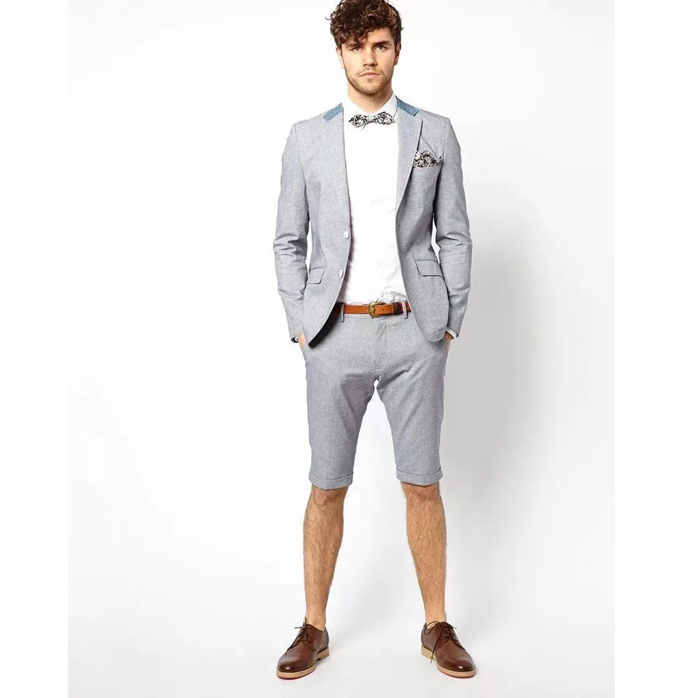 

Summer linen Shorts Suit Two-piece Light Gray Comfortable Business Casual Fashion New Style