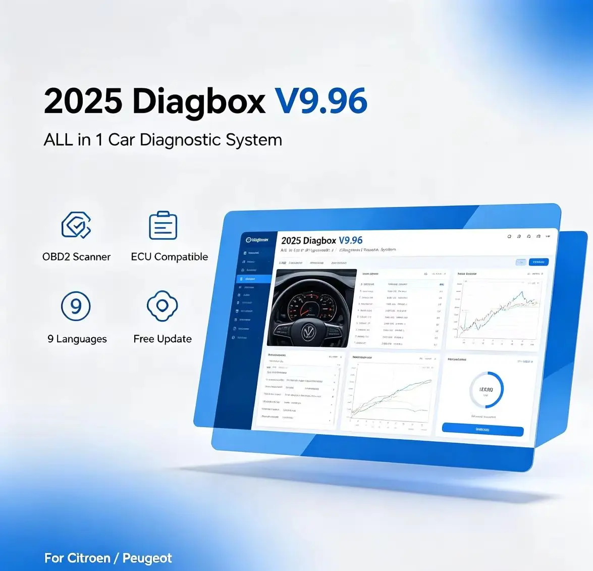 2025 Diagbox V9.96 Car Diagnostic Tool ALL in 1 for Citroen/Peugeot 9 Languages Free Update OBD2 Scanner ECU Compatible view 4