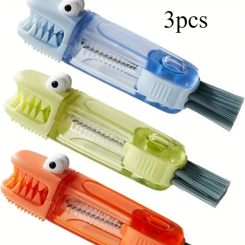 3pcs Home crocodile three in one cup lid brush, insulated cup, multifunctional gap cleaning brush, cup mouth cup brush