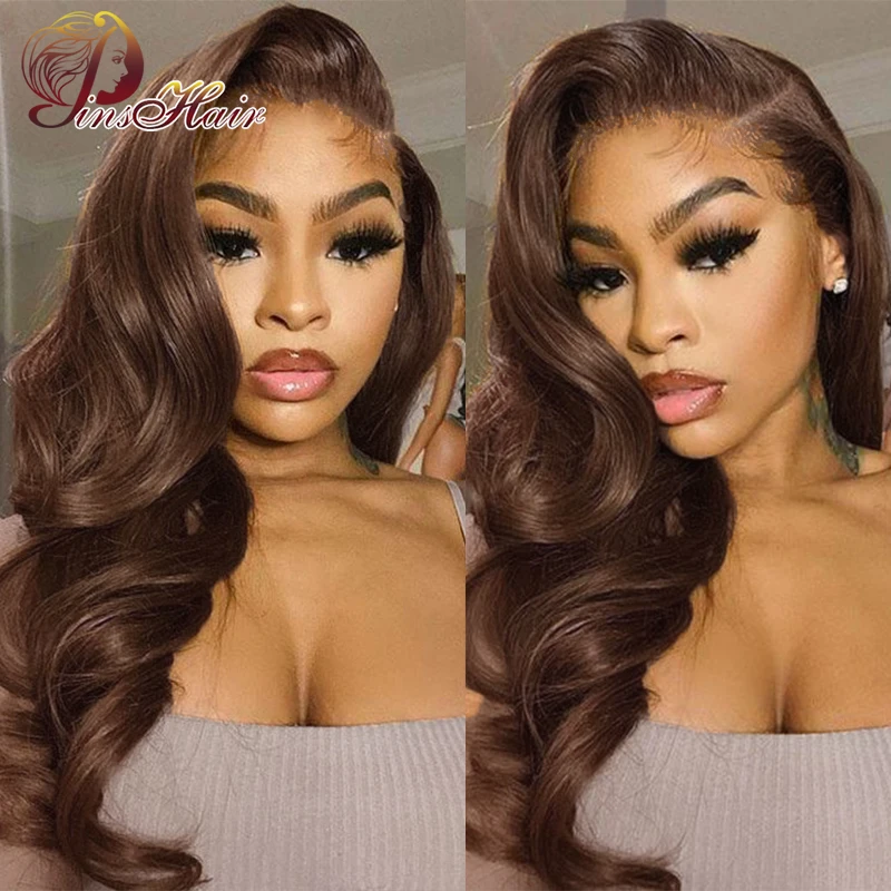 Chocolate Colored Lace Front Human Hair Wigs Brown 13X6 Body Wave Lace Front Wig for Women Pre-Plucked Remy Human Hair Wig 180%