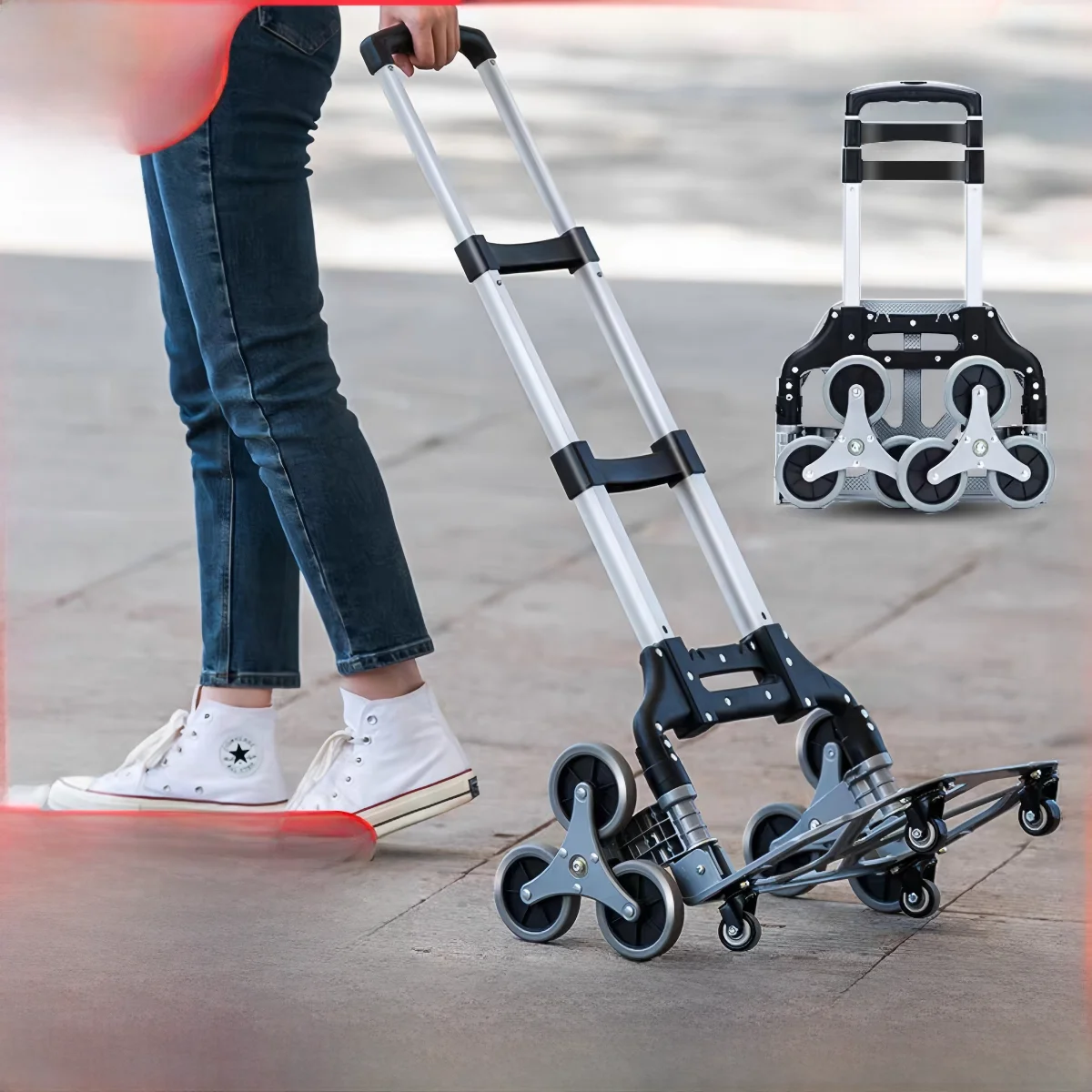 

Portable Folding Hand-Pulled op Cart Stair Climbing Cargo Moving Tool Rubber Wheels Retractable Handle Market op