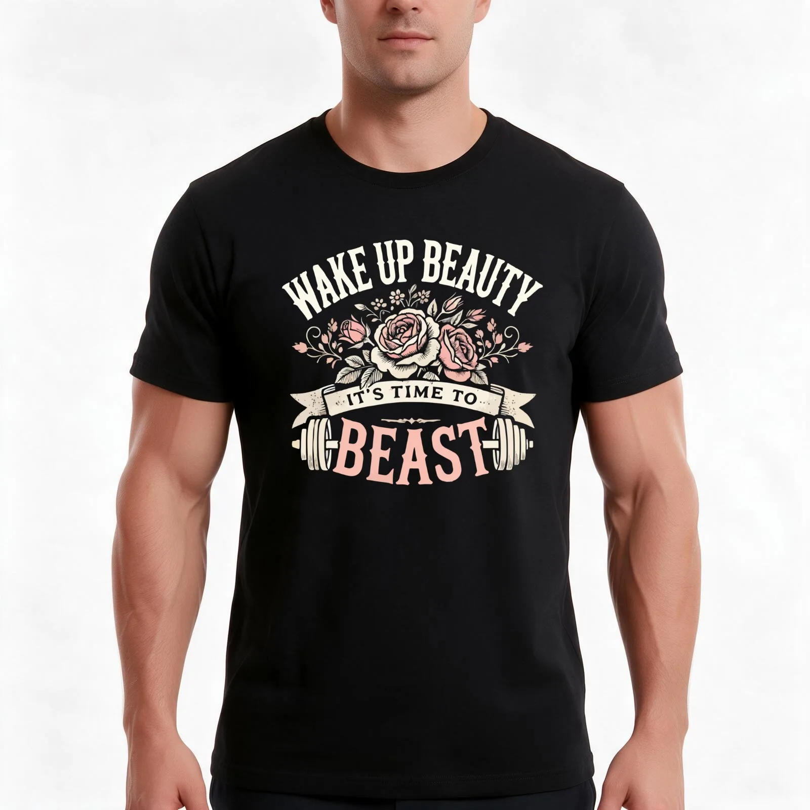 Wake Up Beauty, It's Time to Beast - Workout Motivational T-Shirt, Summer Casual Cotton Tee, Oversized Streetwear Tops
