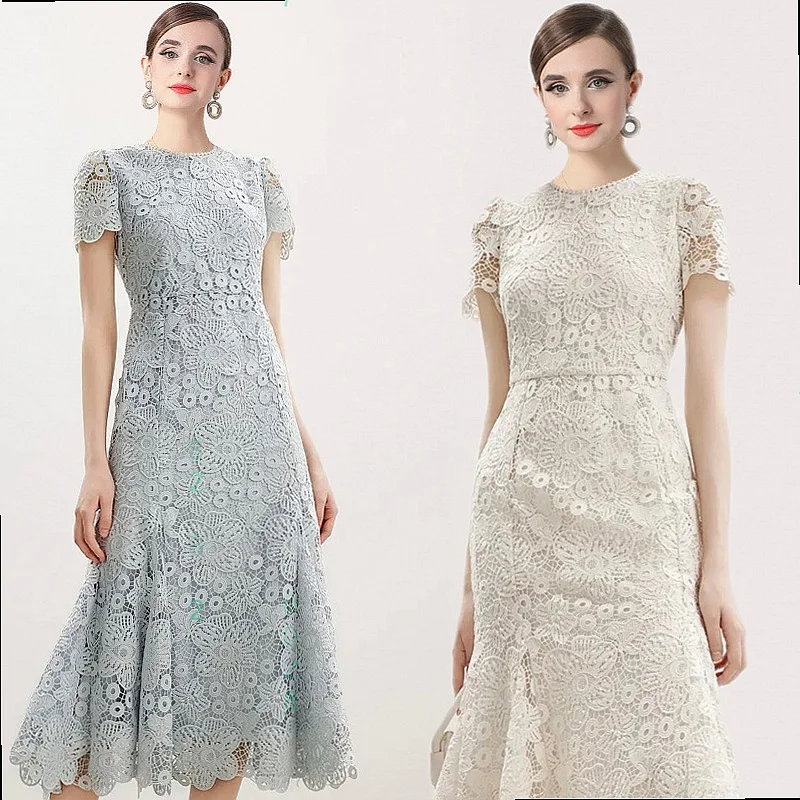 

French Lace Mermaid Dress Women Elegant Bodycon Long Dresses Spring Summer Formal Evening Gown