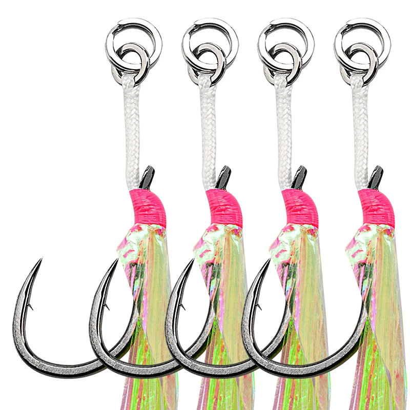 magna tackle JCS-GTL assist Hooks Stainless Steel Optopus Rolled In  Jigging Assist Fishing Hooks with  Glow Tassels